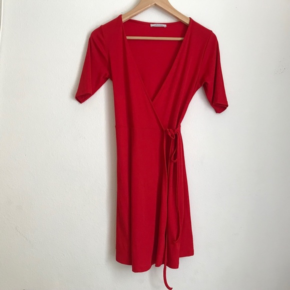 Zara Dresses & Skirts - Zara Trafaluc Red Wraparound Short Sleeve Dress S